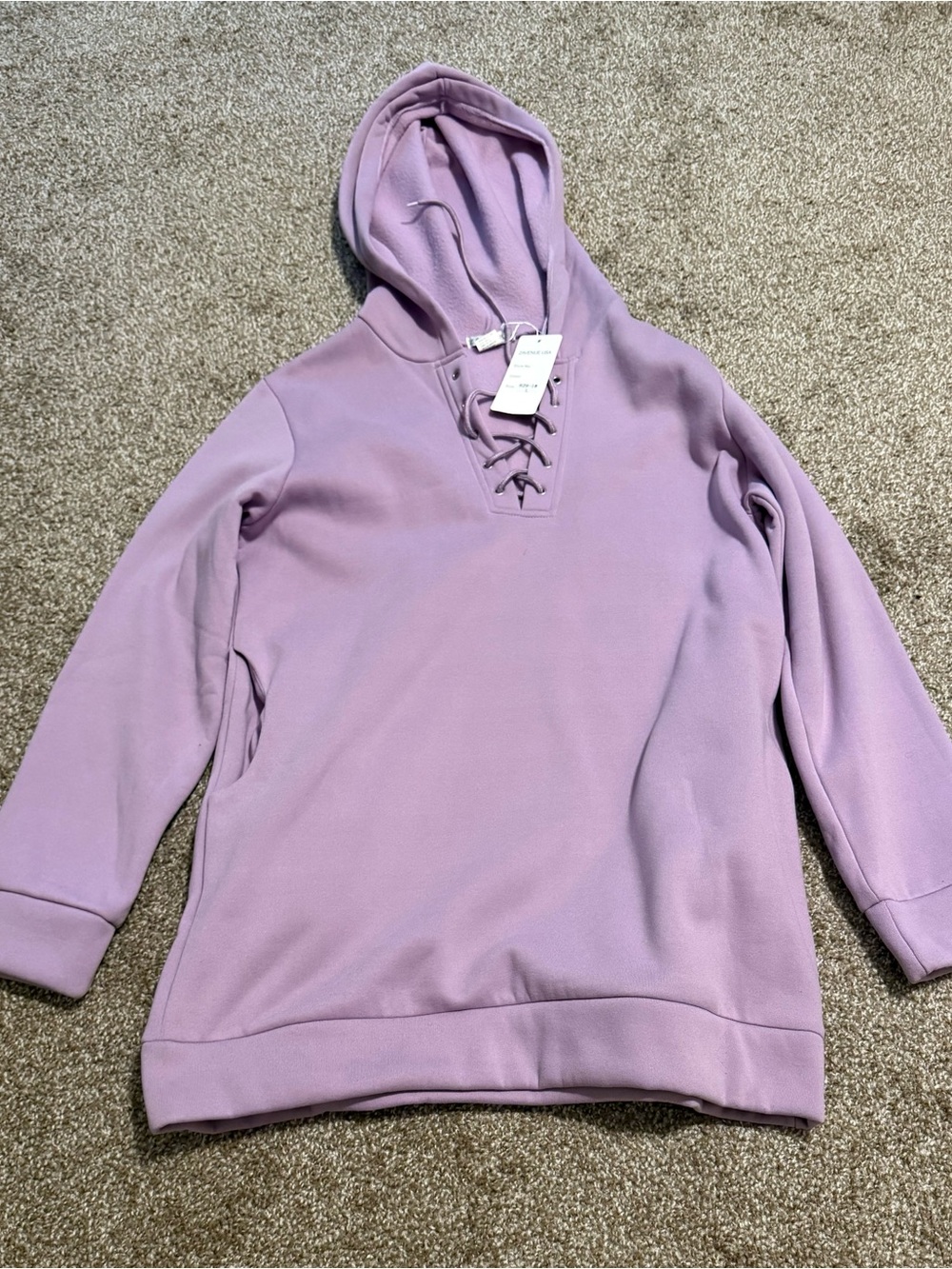 Lavender Lace-Up Tunic Hoodie  - Women
